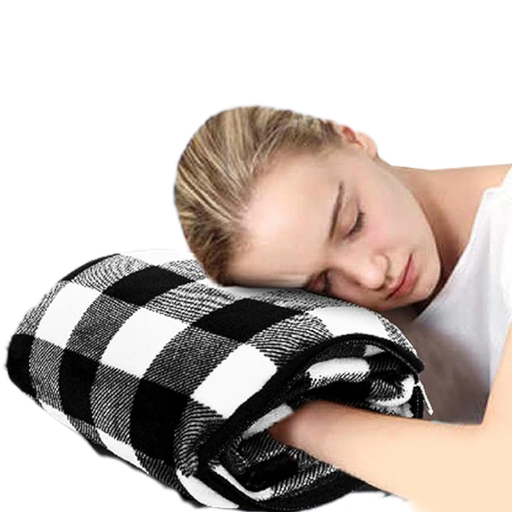 3-in-1 Travel Plane Shawl Blanket Multi-Functional Pillow Cloak Black and White