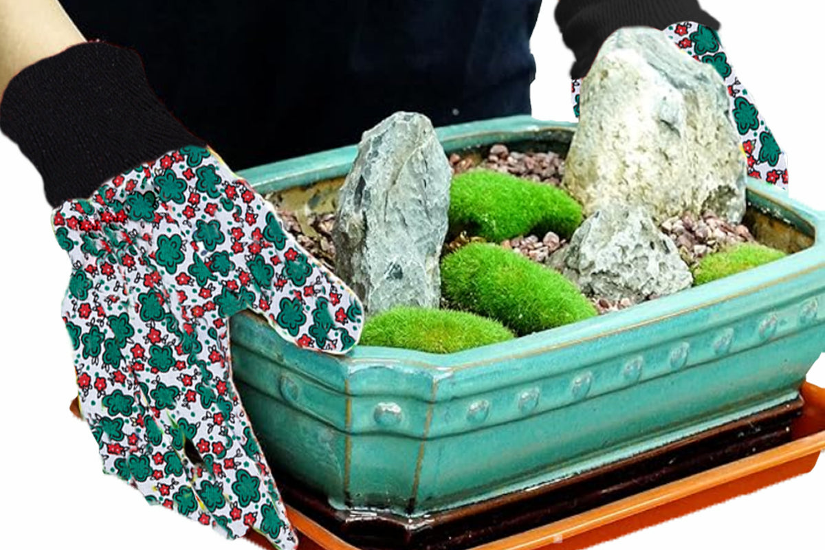 Polyester Floral Gardening Gloves Soft Breathable Yard Work Glove-Deep Green