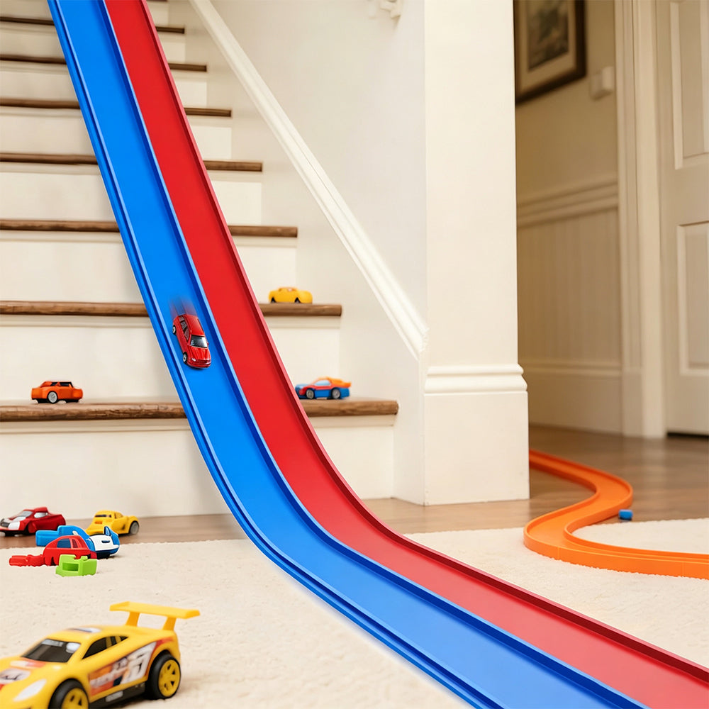 DIY Flexible Car Track Set Bendable Race Track with 4 Toy Cars - Blue
