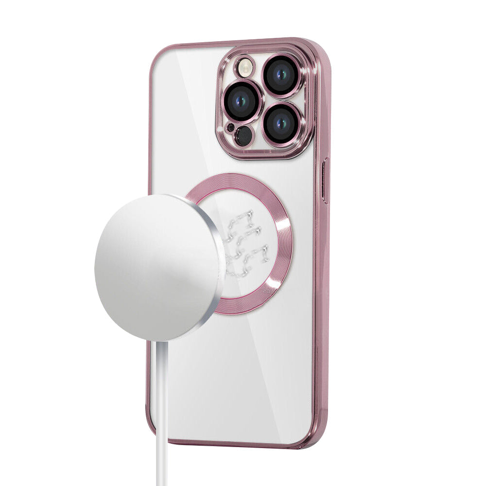 For iPhone 15 Series Magnetic Phone Cover Shockproof Plating Case Cover Rose Gold