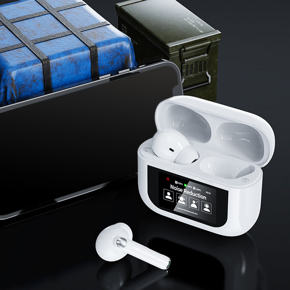 Wireless Bluetooth Earbuds with Multifunctional Touch Screen Charging Case Stereo Sound Headphones White