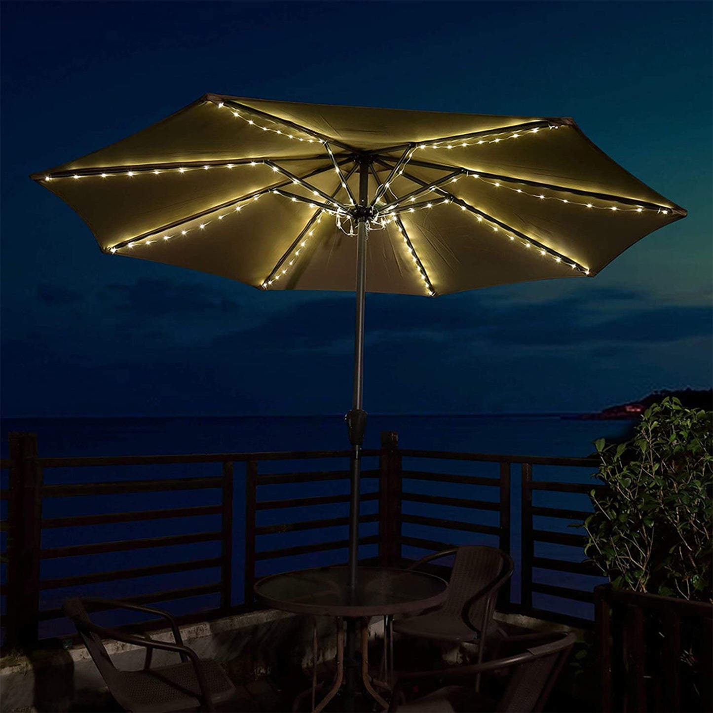 104 LED Solar Patio Umbrella String Lights -Yellow