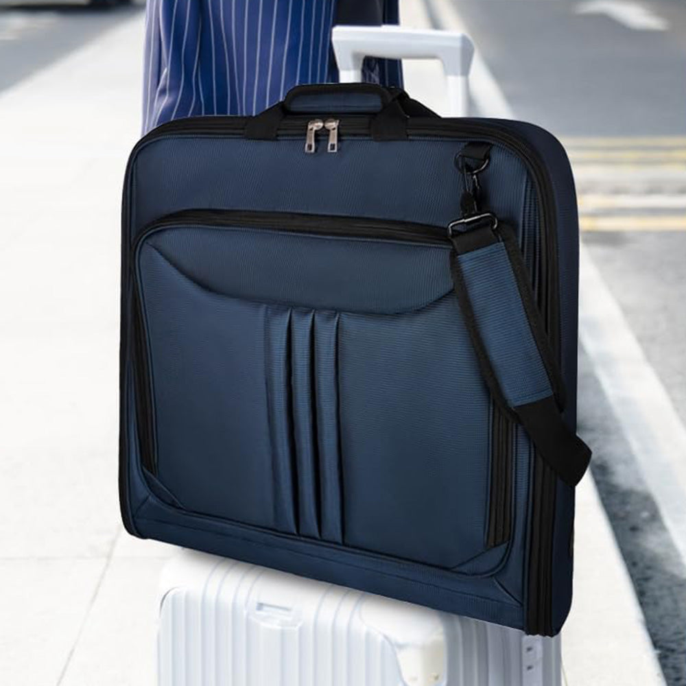 Foldable Garment Bag with Hanger and Shoulder Strap - Navy