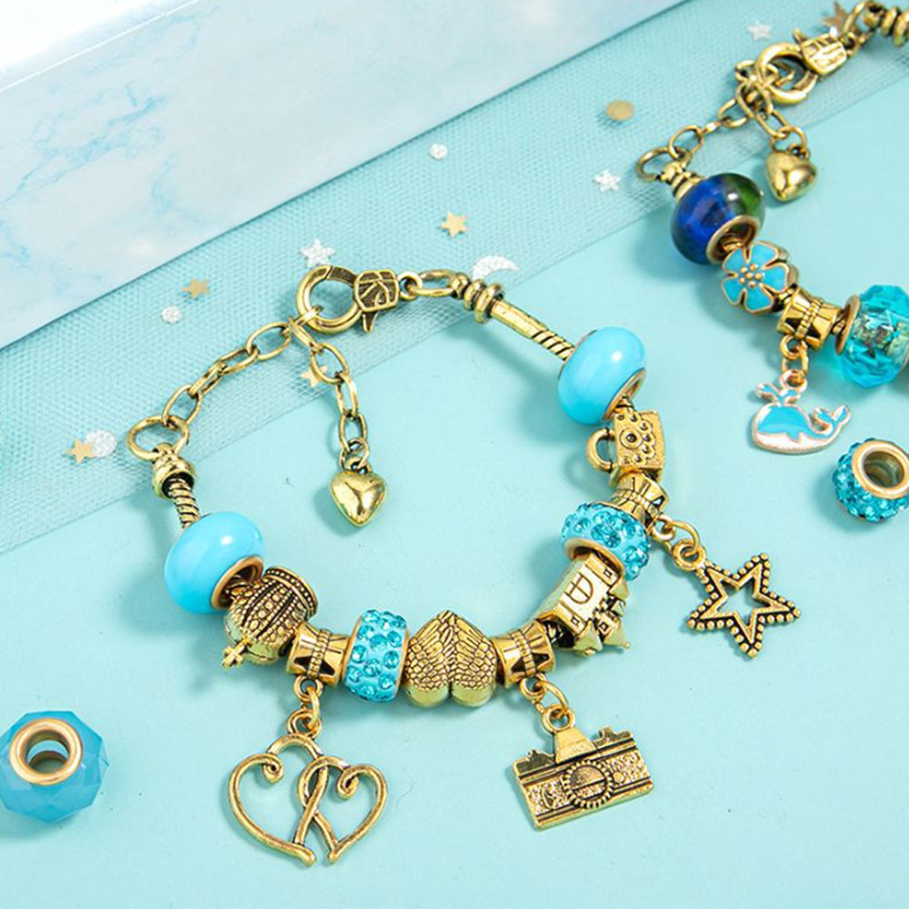66 Pcs Kids DIY Bracelet Charm Making Kit Jewelry Making Supplies Blue