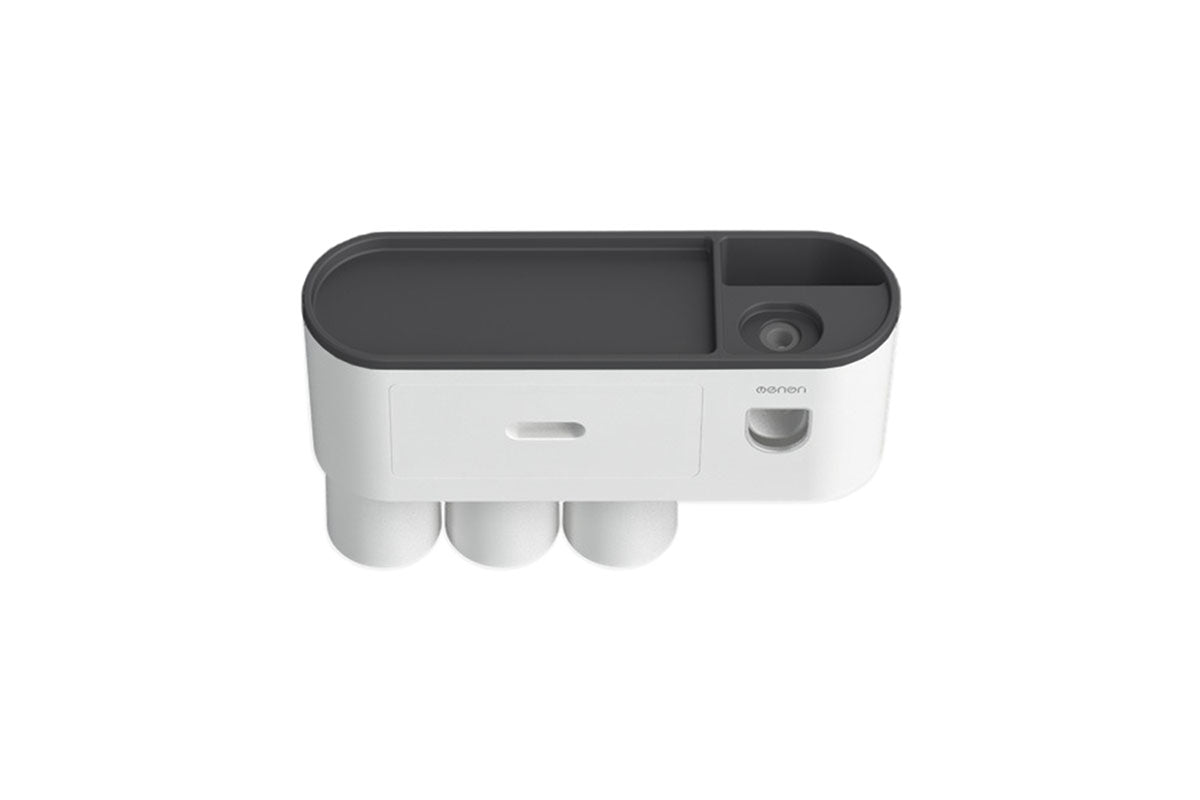 Wall Mounted Toothbrush Holder for Bathroom Automatic Toothpaste Dispenser Kit-Black