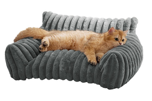 Cat Couch Bed Fluffy Pet Sofa with Removable Washable Cover Non-Slip Bottom -Dark Grey