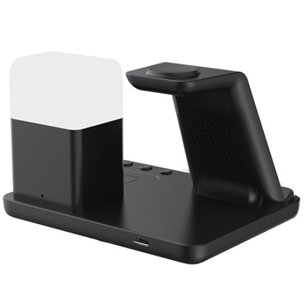 Wireless Charging Station with Alarm Clock Night Light 6-in-1 Charging Dock for Smartphone/Watch/Earbuds