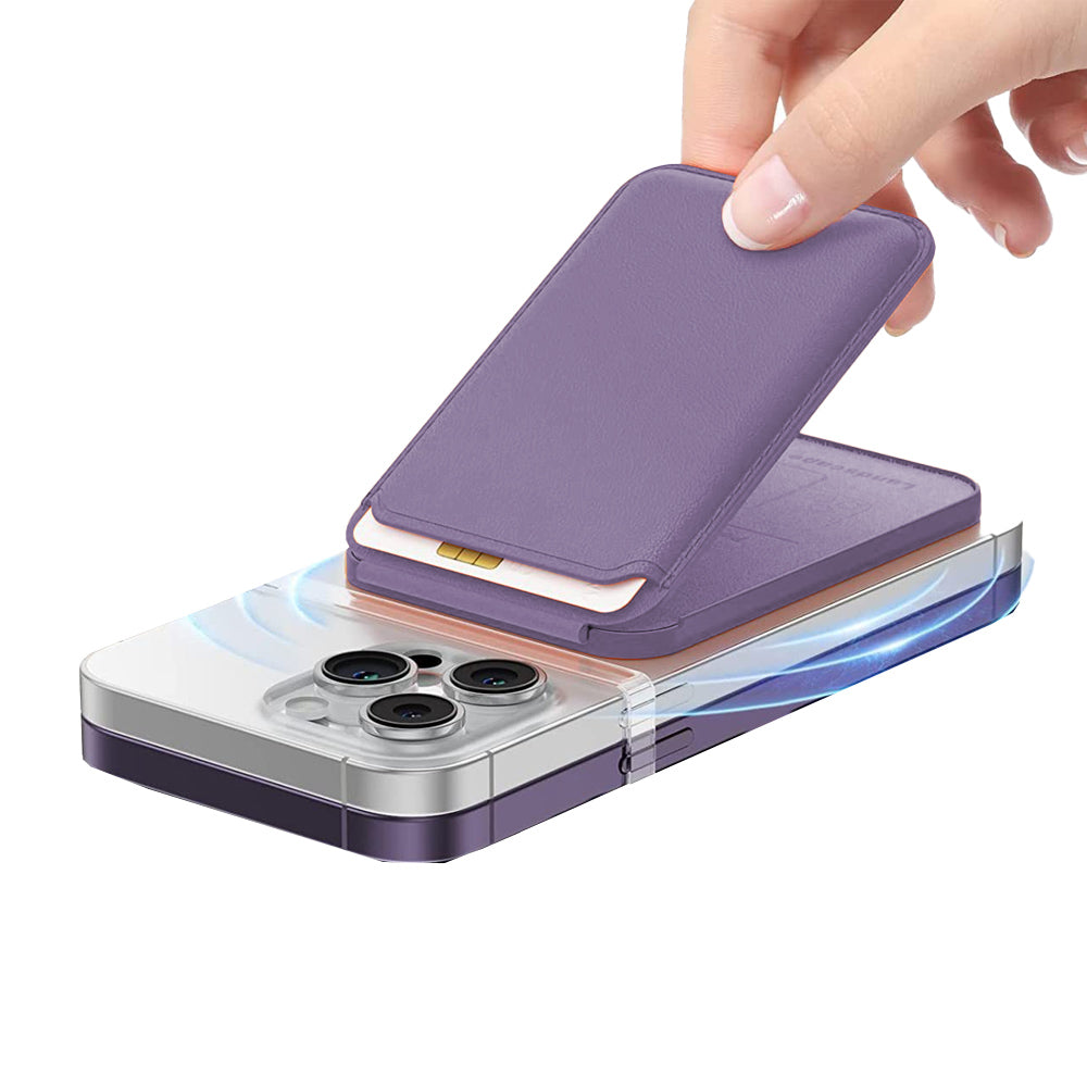 For iPhone Adjustable Magnetic Phone Stand PU Leather Wallet for iPhone 15/14/13 Series Purple