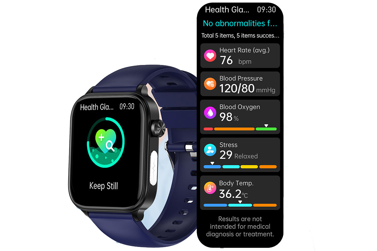 Smart Watch 1.96-Inch ECG Fitness Tracker with Heart Rate Blood Oxygen Blood Glucose Uric Acid and Blood Lipid 100 Sports Modes Activity Tracker-Blue