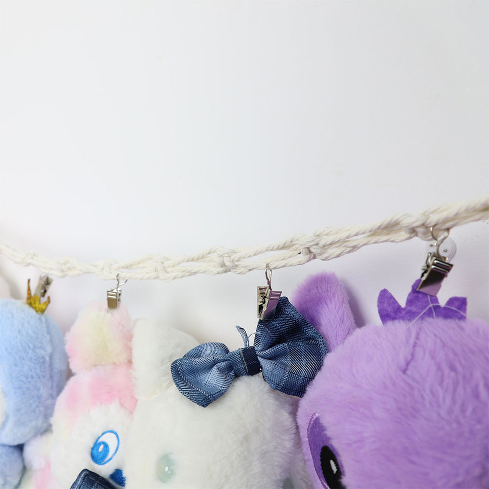Hanging Storage Chain with 20 Metal Clips for Stuffed Toy Boho Plush Animal Hammock Corner for Room Decor