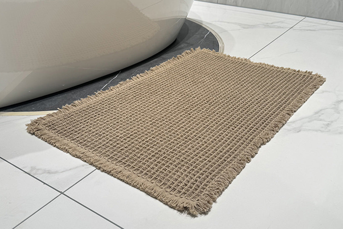 Waffle Bath Mat Super Absorbent Non Slip Bathroom Rug Rubber Backed Bath Rug -Brown