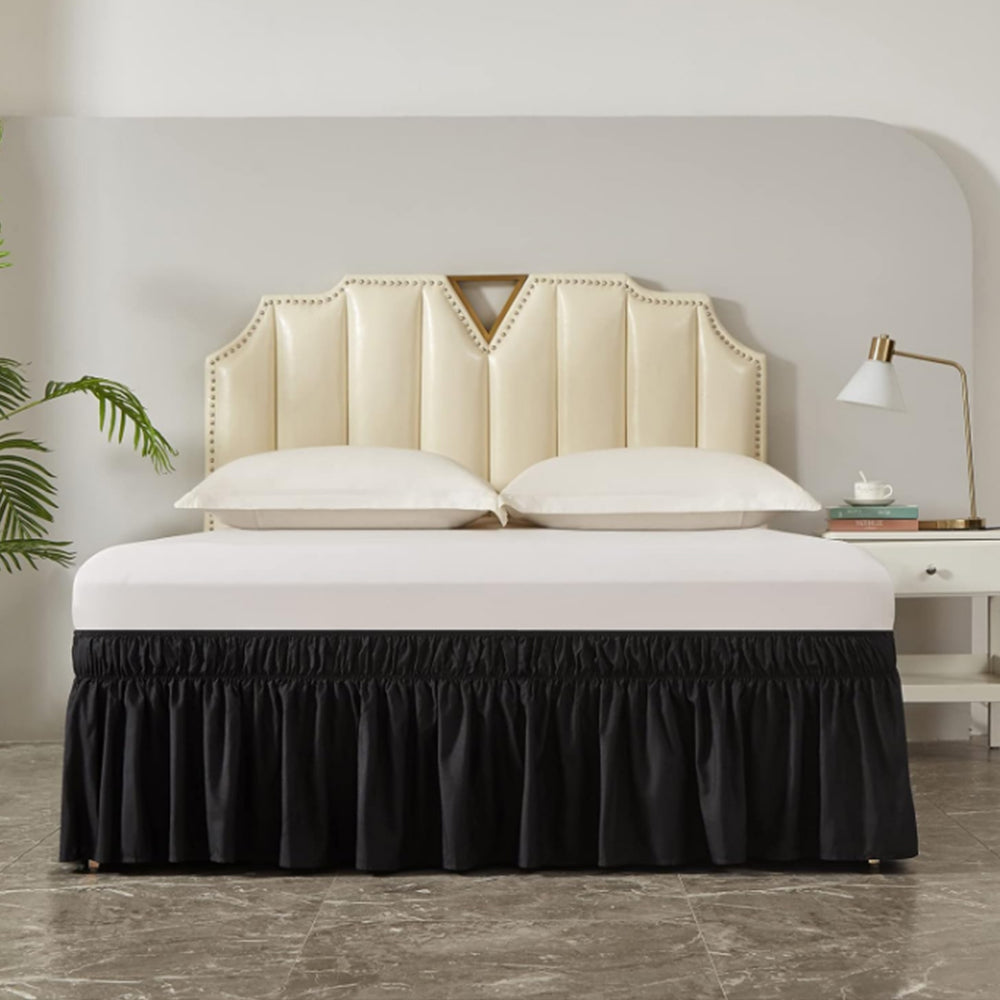Wrap Around Bed Skirts Dust Ruffles Bed Skirt with Adjustable Elastic Belt Black