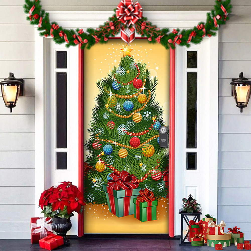 Christmas Door Cover Background Cloth Porch Backdrop Banner for Home Holiday Party Decoration Style 4