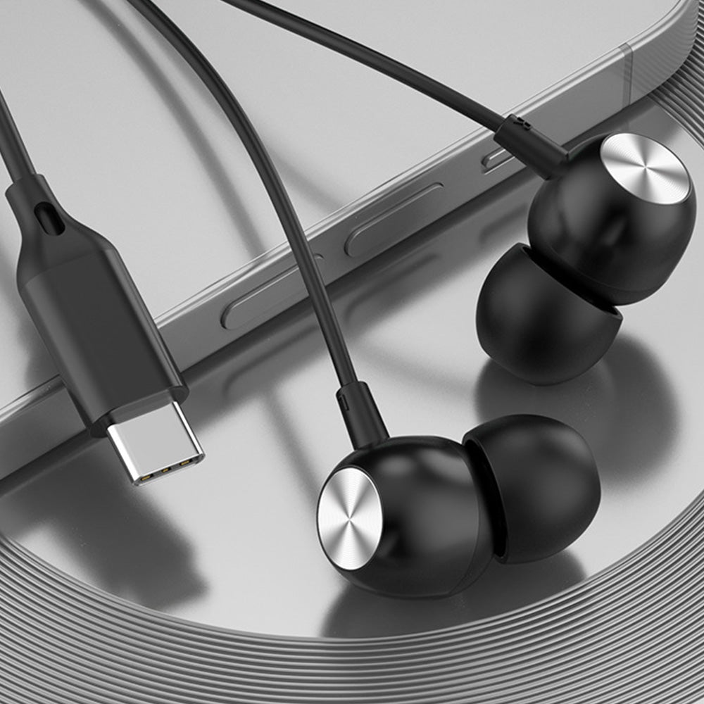 USB-C 3.5MM Wired Headphones In-Ear Earbuds with Microphone Black