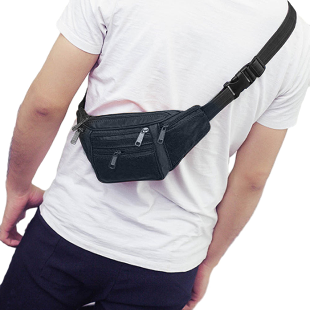 Multi-pocket Fanny Pack Leather Waist Bag Bum Bag Black