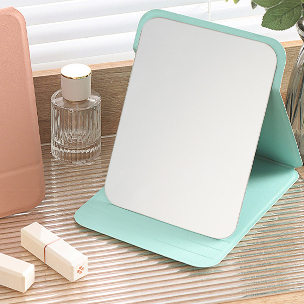 2-Pack Foldable PU Leather Makeup Mirror Medium Portable Travel Vanity Green