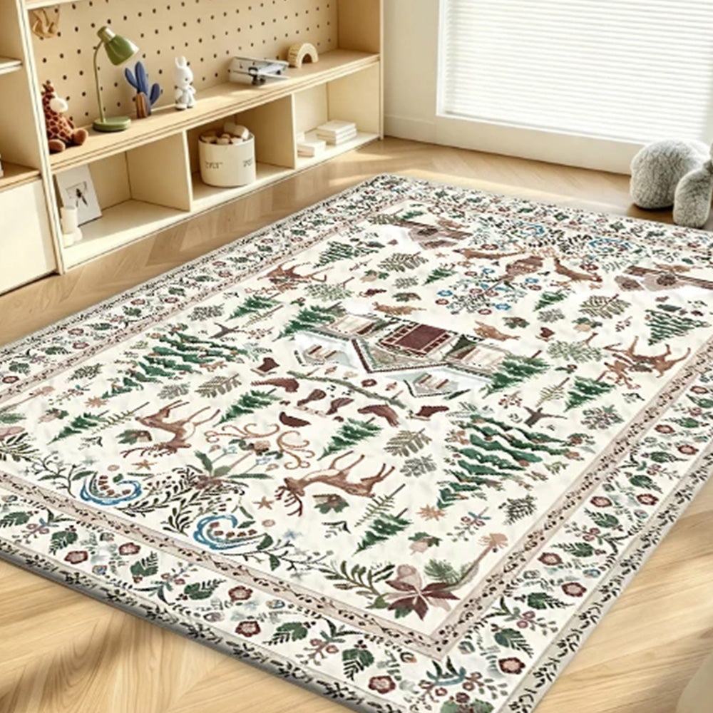Vintage Christmas Crystal Velvet Area Rug Non-Slip Living Room Floor Mat - White