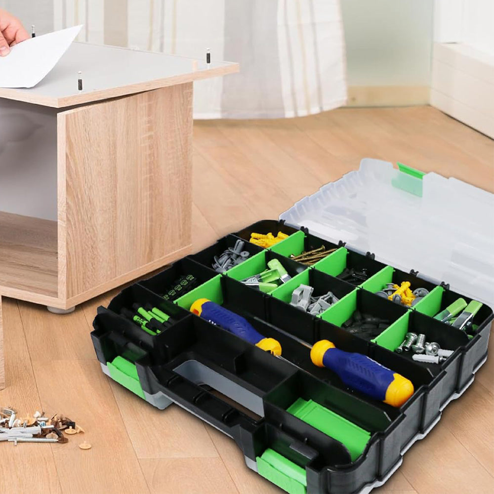 34 Grid Double Sided Tool Organizer Box for Screws Nuts - Green