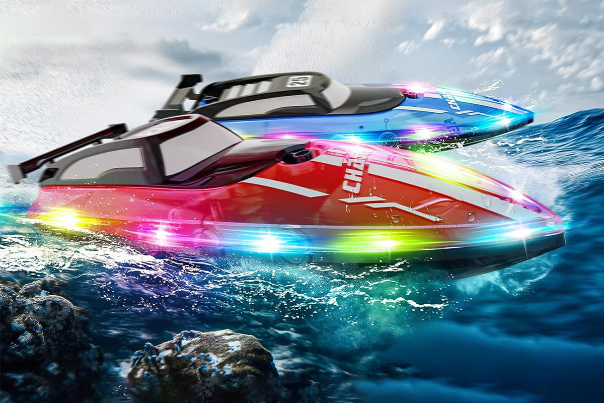 RC Boat for Little Ones with LED Lights 2.4Ghz Remote Control Racing Boats for Ages 6-Red