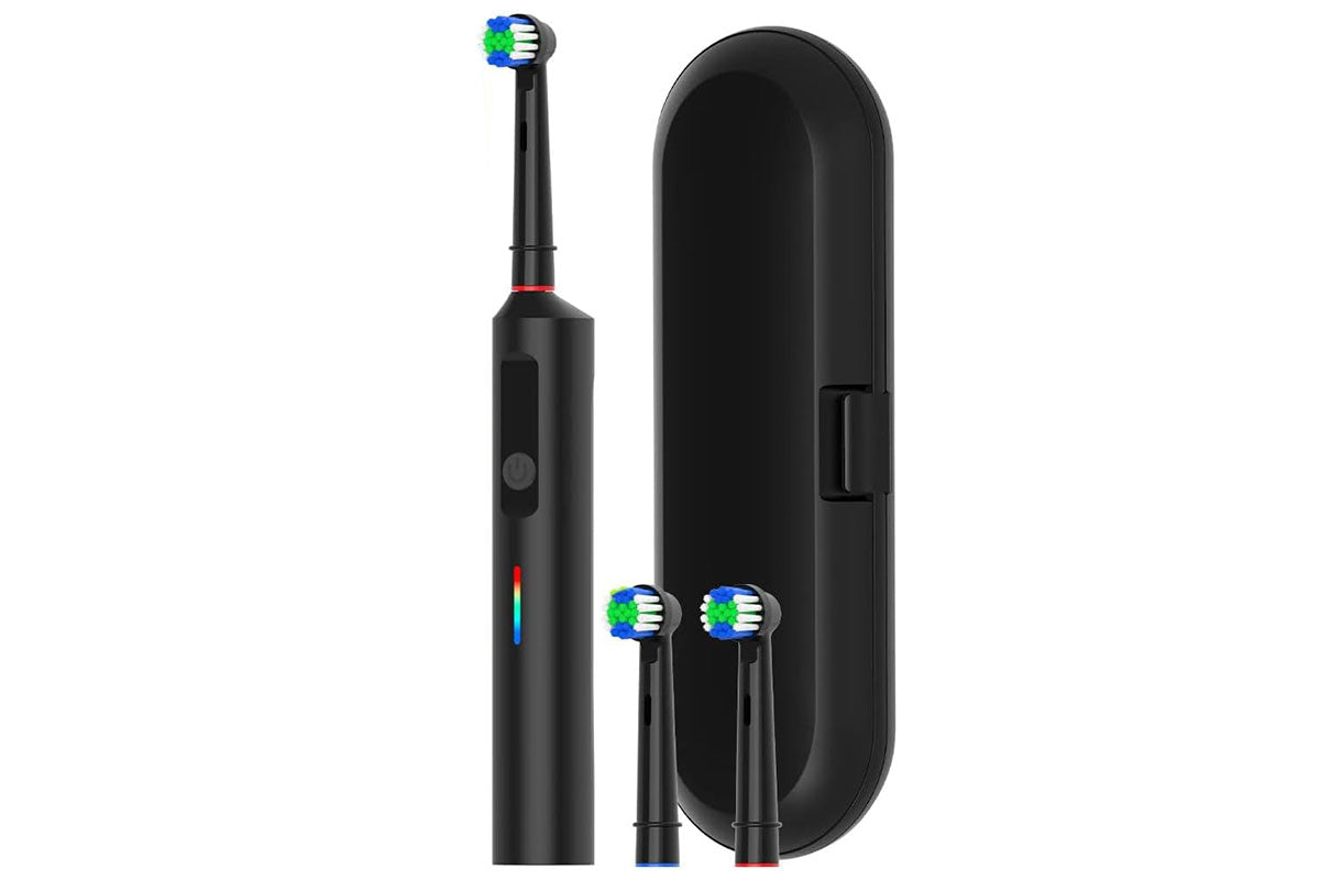 Rotating Electric Toothbrush 3Modes with Travel Case and 2 Brush Heads-Black