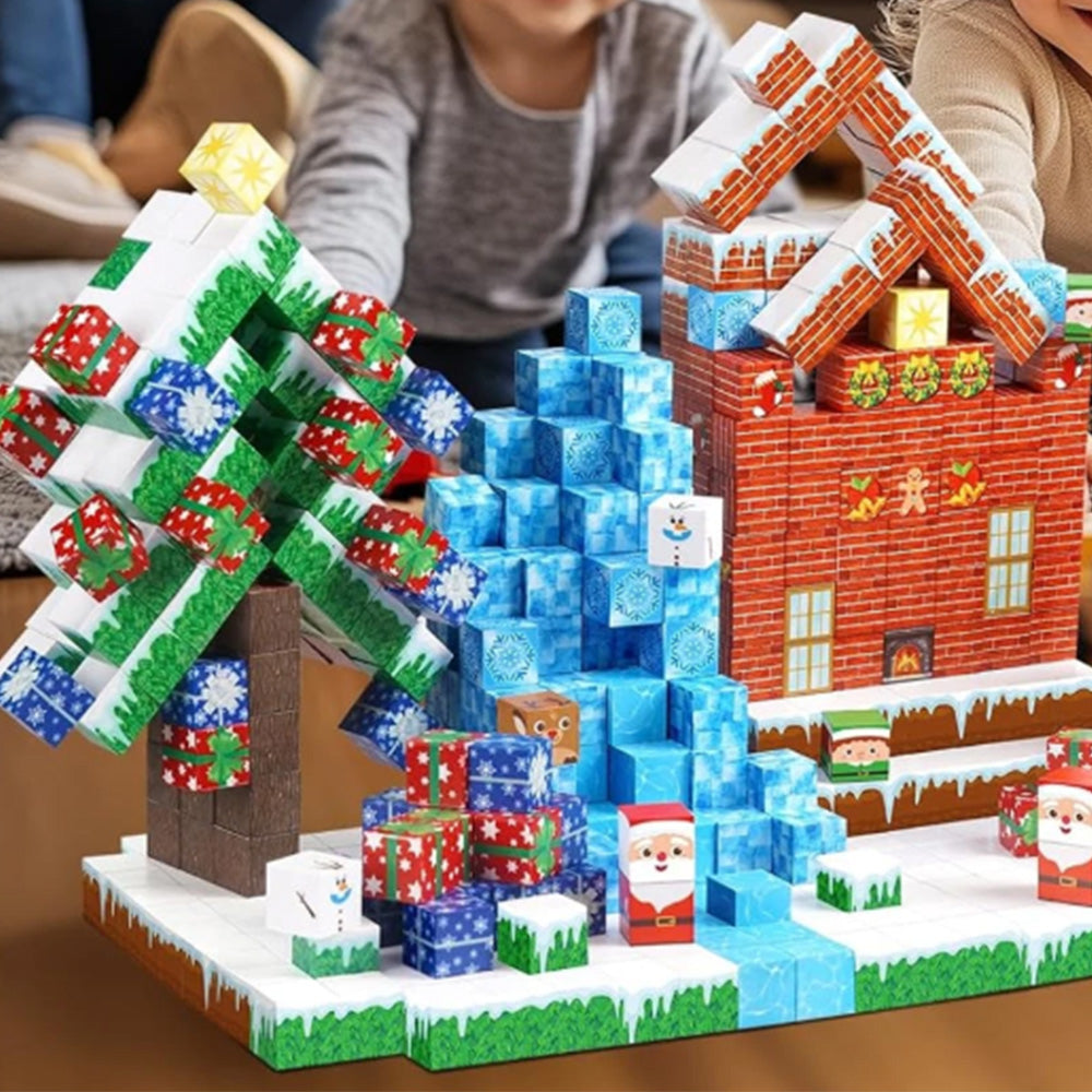 Magnetized Building Blocks for Kids Christmas Themed STEM Learning Cubes Style 2