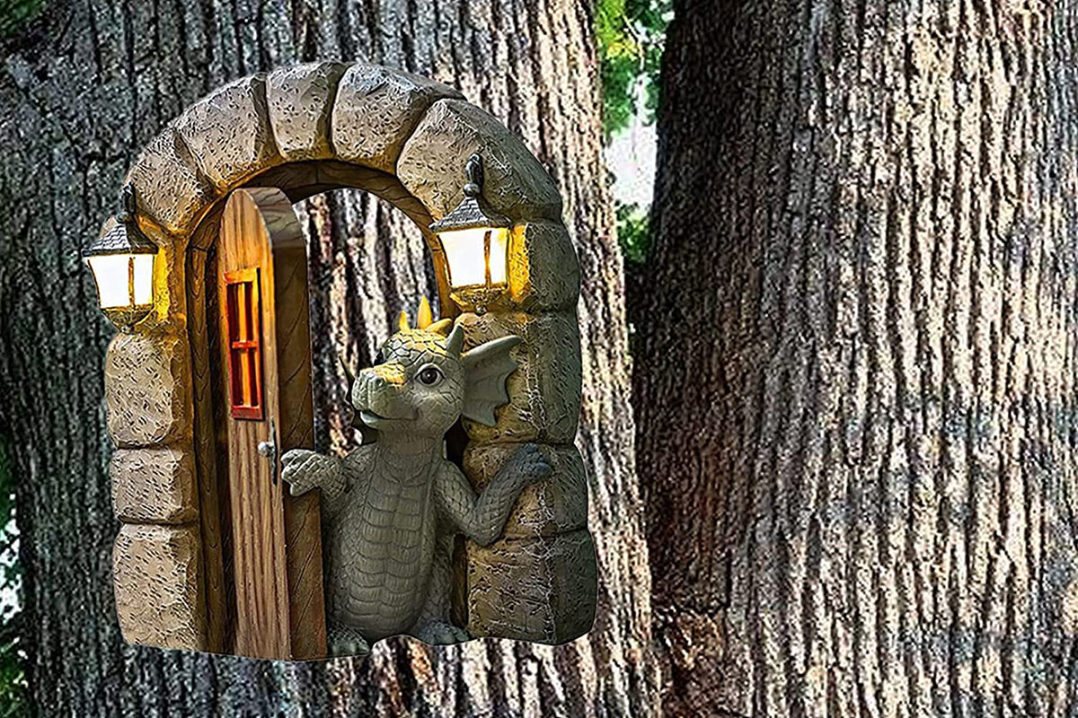 Courtyard Dragon Gate Statue Resin Carving Ornament Window Garden Dragon Meditating Sculpture Decorative Dragon-Style 2