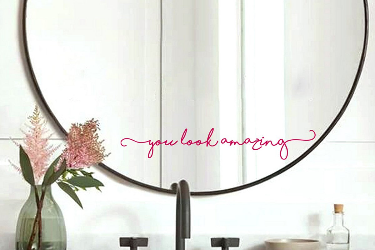 2Pcs You Look Amazing Mirror Decal Vinyl Decal Mirror Bathroom Wall Decals Decor-Rose Red
