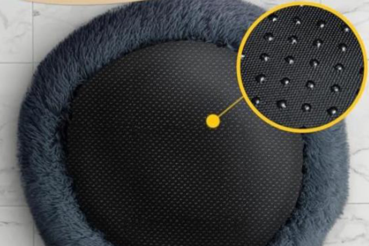 Calming Donut Dog Bed Anti-Slip Fluffy Plush Faux Fur Pet Bed for Most Dogs -Dark Grey