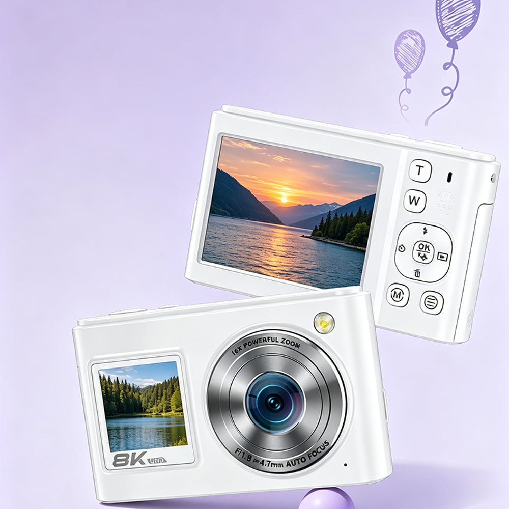 8K Dual Screen Digital Camera 96MP WiFi Camera for Photography - White