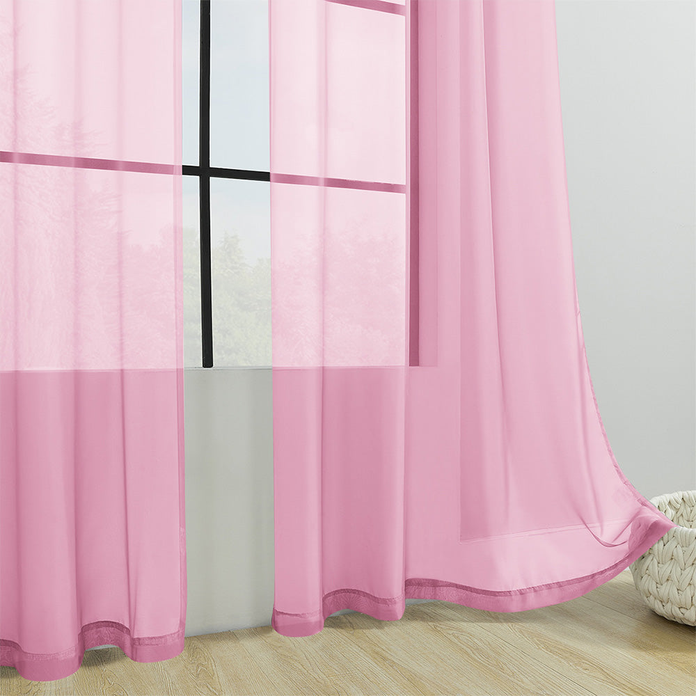 2-Panel 210x134cm Voile Curtain Window Drape Sheer Curtain with Rod-Holes Pink