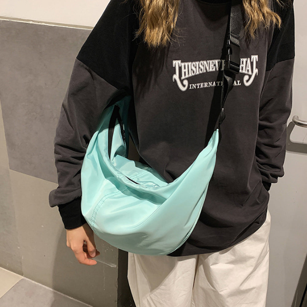 Trendy Dumpling Crossbody Bag Casual Sling Bag Half Moon Shoulder Messenger Bag Light Blue