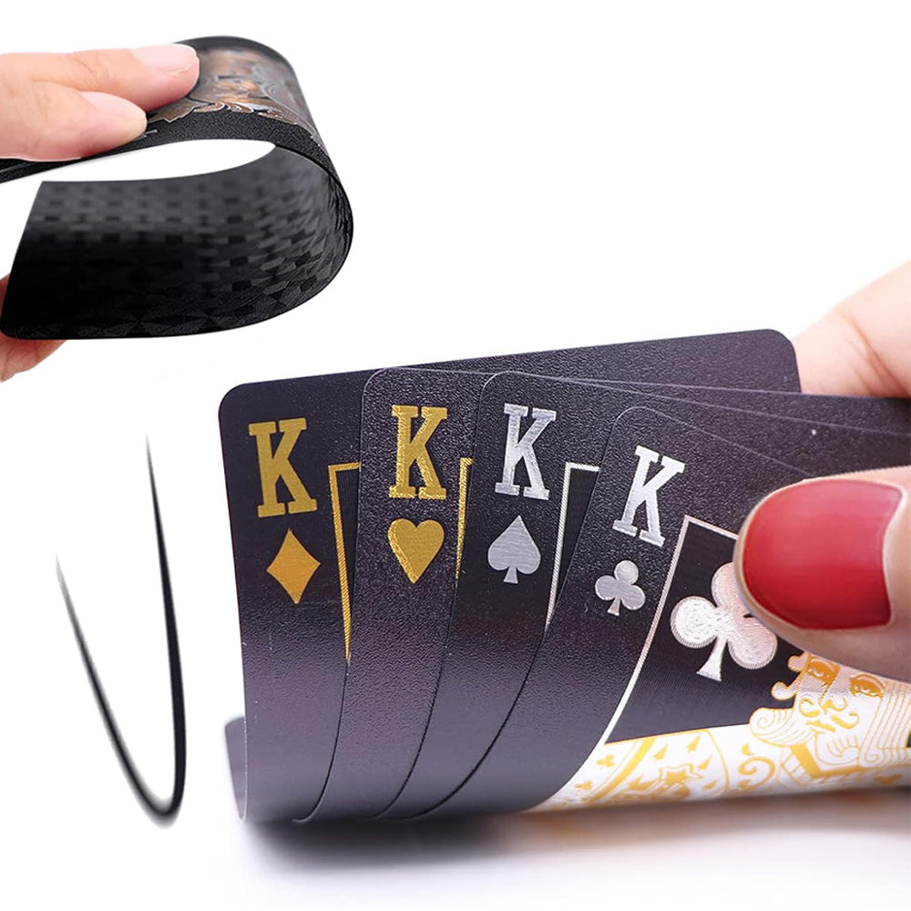2 Pack Waterproof Playing Cards Set Plastic Deck of Cards Poker Game Set for Party Camping Travel On-the-Go Black