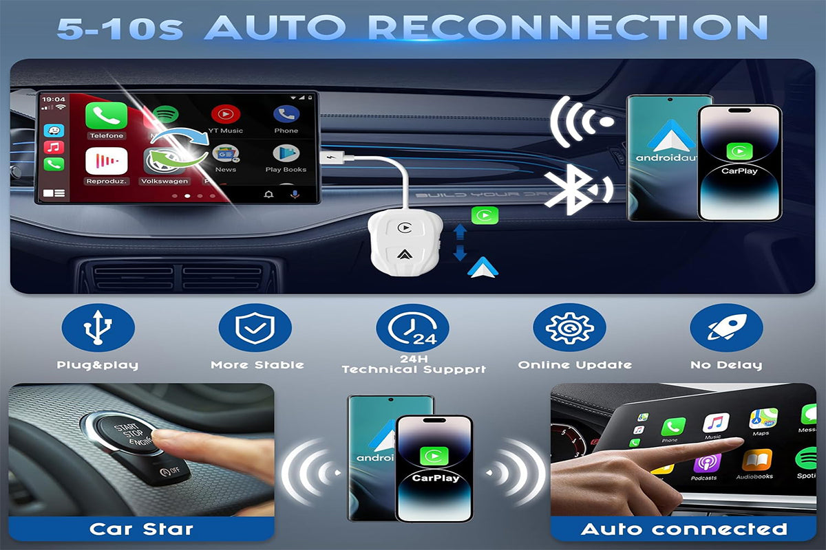 2 in1 Wireless Carplay Adapter USB Type-C Bluetooth Dongle for iPhone Android Auto -White