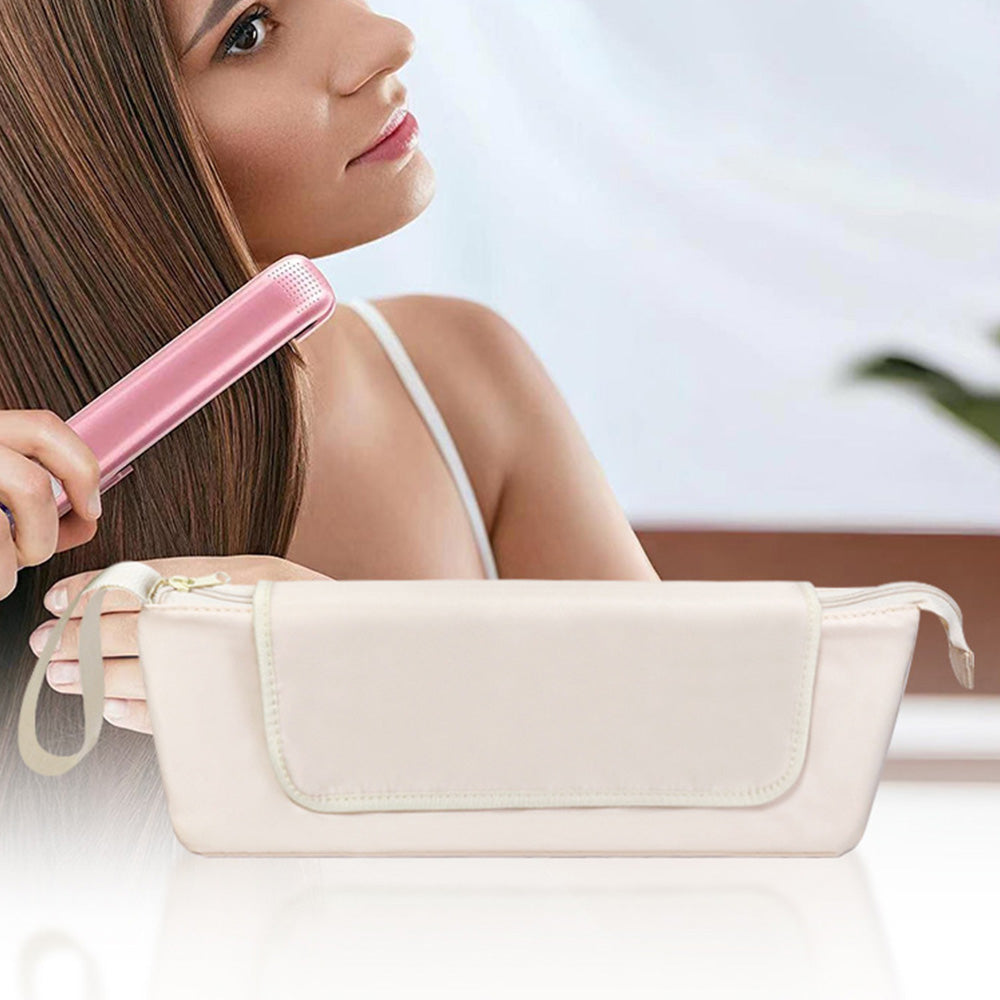 Portable Hair Tools Organizer Travel Bag withHeat Resistant Mat for Flat Irons Hair Straighteners Beige
