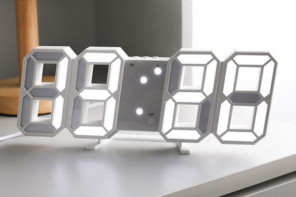 3D LED Digital Wall Clock Alarm Clocks With APP Control For Bedroom-White