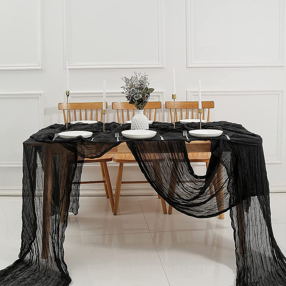 Long cloth Boho Gauze Table Runner for Wedding Bridal Baby Shower Birthday Party-Black