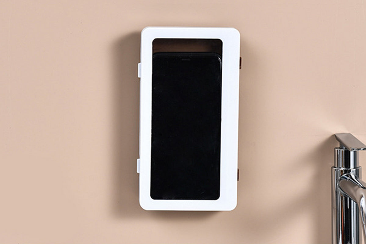 2Pcs Bathroom Waterproof Anti-Fog Wall Mount Shower Phone Storage Case-White