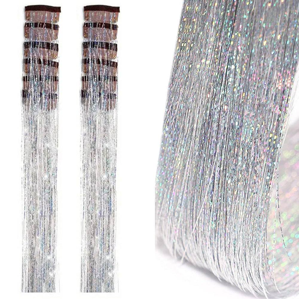 12-Piece Hair Tinsel Clip Kit Sparkly Fairy Hair Extensions for Glamorous Styling Silver
