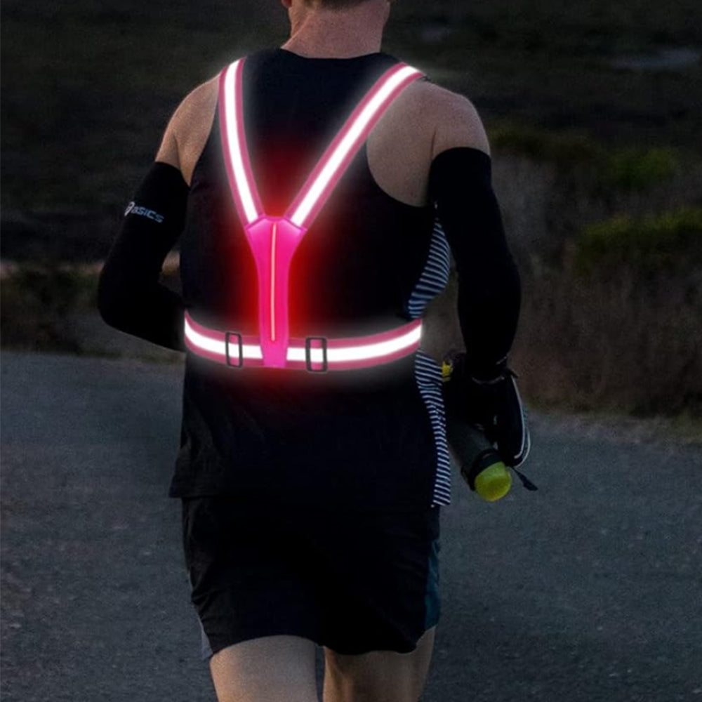 Adjustable LED Reflective Vest Rechargeable Running Gear with Night Light Pink