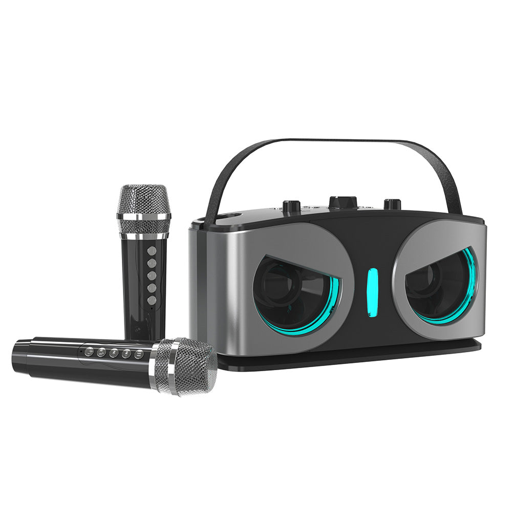 Wireless Bluetooth Karaoke Speaker with 2 Microphone Home KTV Set Grey