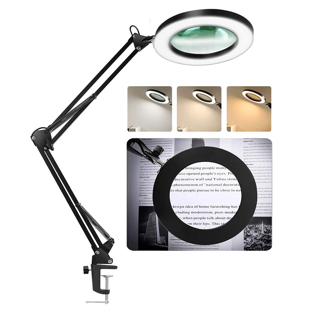 5X Magnifying Lamp 3-Color Adjustable Reading Light for Close Work Repair Black