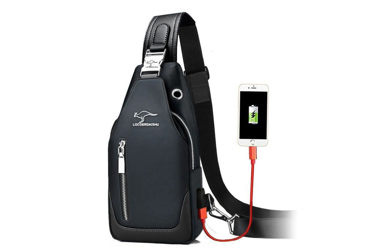 Chest Bag Sling Backpack Cross Body Bag With USB Port For Walking Hiking Travel-Black