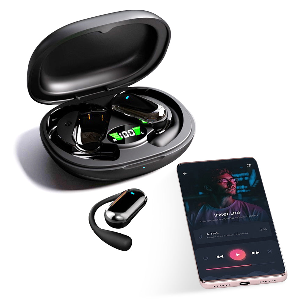 Wireless Bluetooth 5.4 Earbuds Touch Control Earhook Earphones Sports Earbuds with Digital Display Case Black