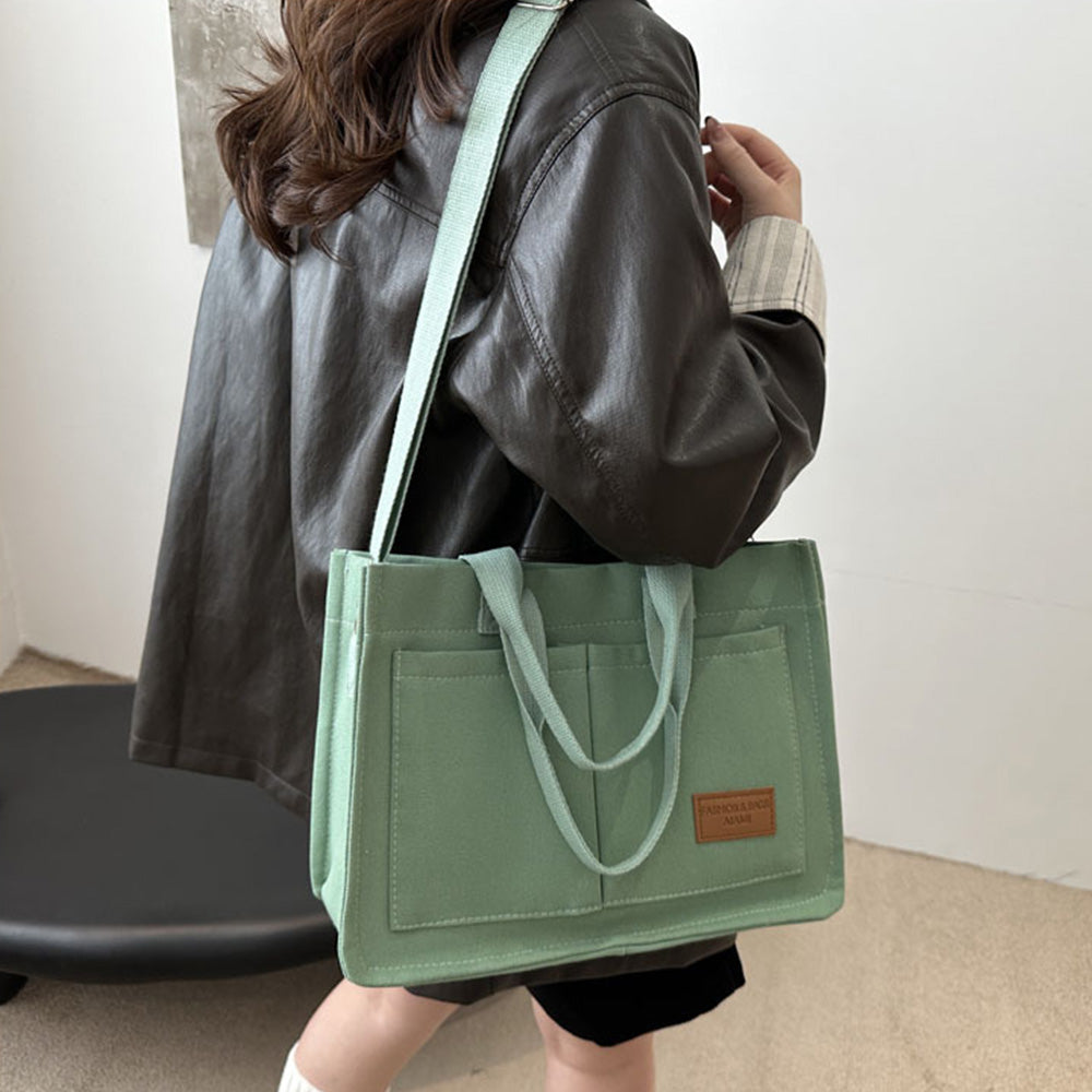 Large Canvas Tote Bag for Women Multi-Pocket Crossbody Bag Work Bible Messenger Purse Green