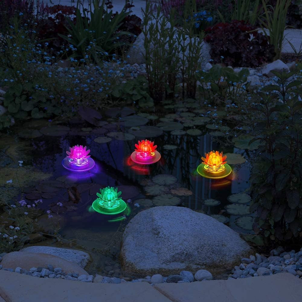 Solar Powered Floating Pool Lights RGB Color Changing Water Resistant LED Floating Pond Light Decoration Lotus Style
