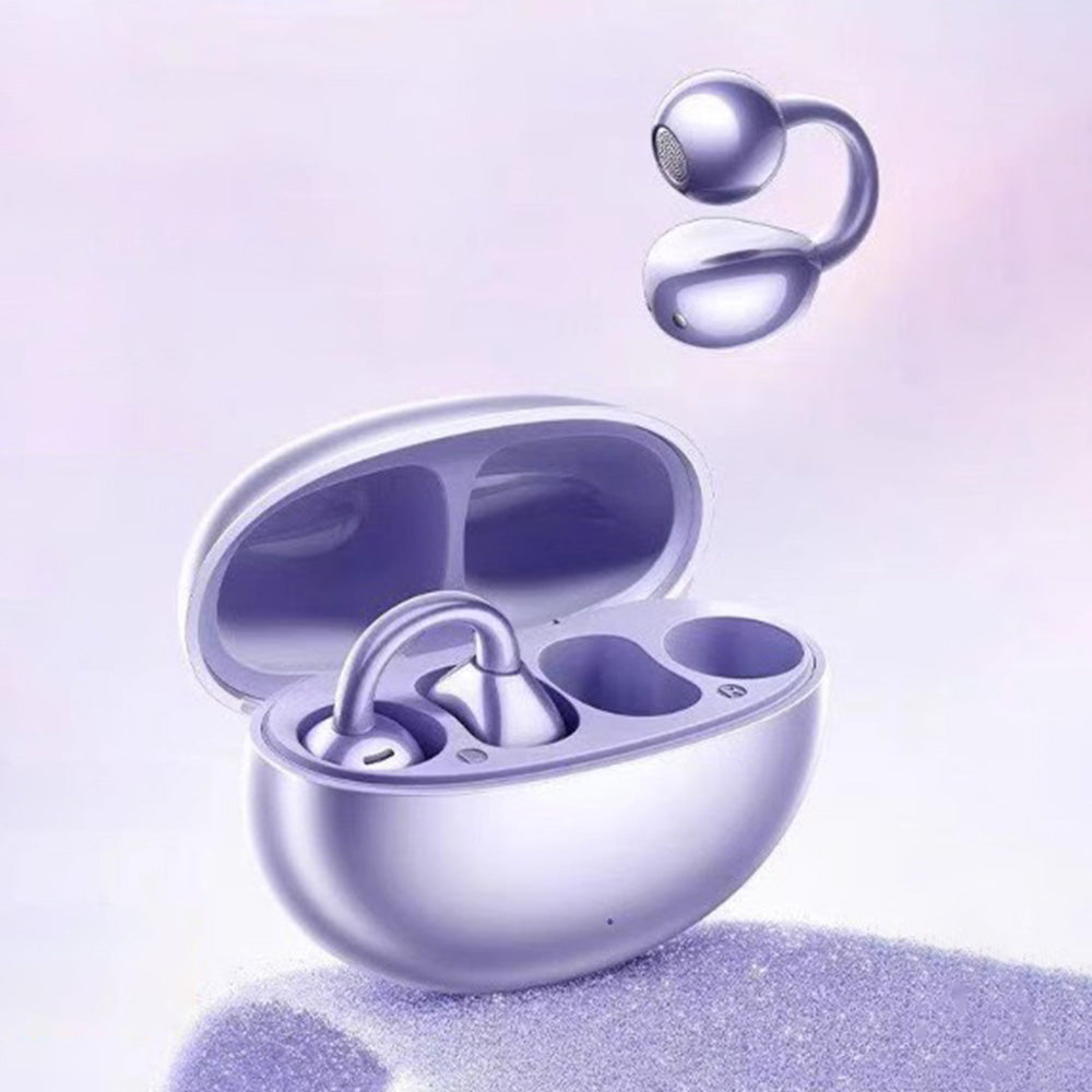 Bluetooth Clip-on Earbuds Wireless Open Ear Earbuds for Sports Workout Purple