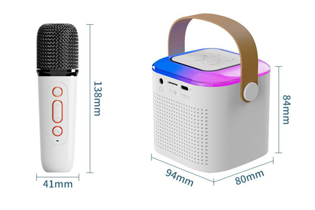 Bluetooth Mini Karaoke Machine Karaoke Speaker with 2 Wireless Microphones and Party Lights for Family Birthday Gifts -White