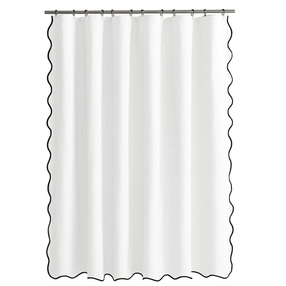 Waterproof Shower Curtain Thick Boho Wavy Edge With Rustproof Hooks-White