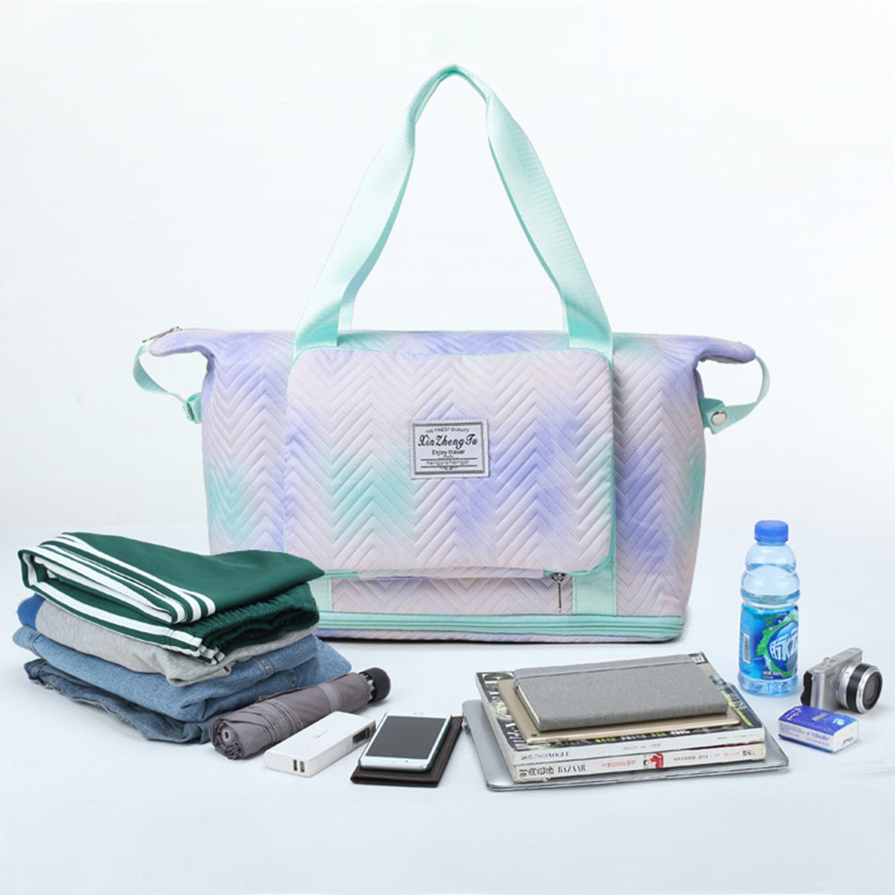 Trendy Gradient Duffle Bag Expandable Overnight Bag Foldable Carry On Bag with Dry Wet Separation Pocket Green