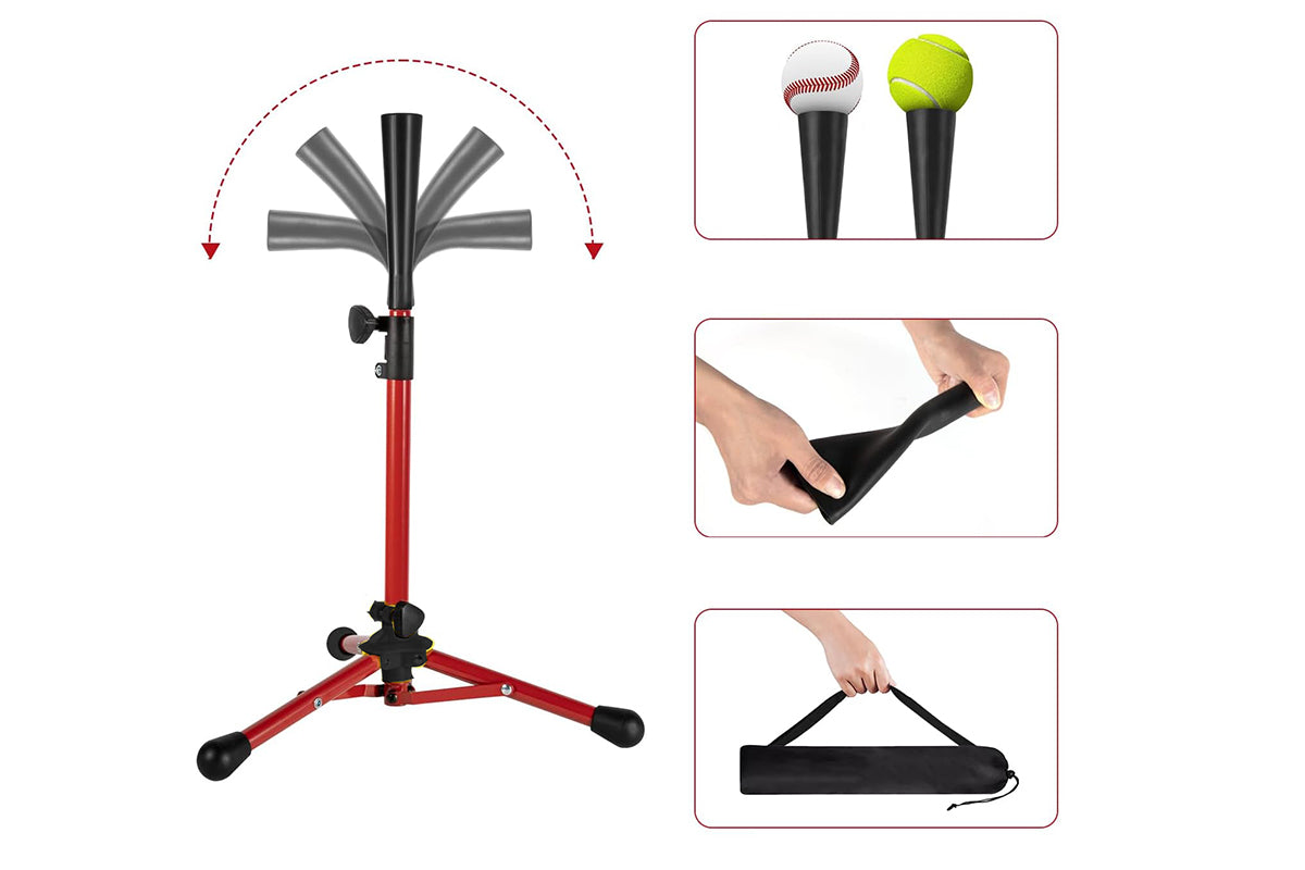 Baseball Softball Tee Batting Tee for Hitting Tripod Tanner Tee for Baseball Practice-Red